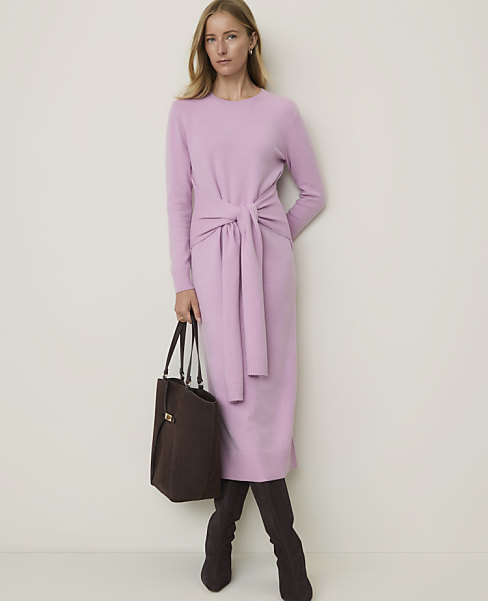 Petite Tie Waist Midi Sweater Dress