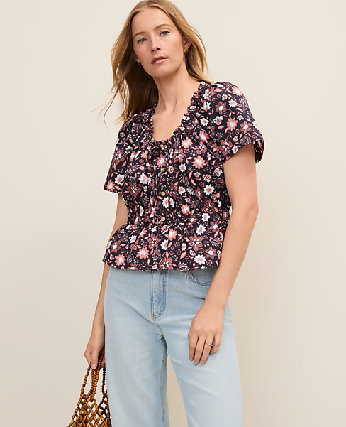 Weekend Floral Gathered Peplum Top
