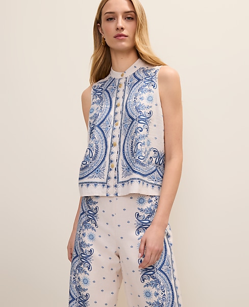 Weekend Paisley Sleeveless Shirt In Linen Blend
