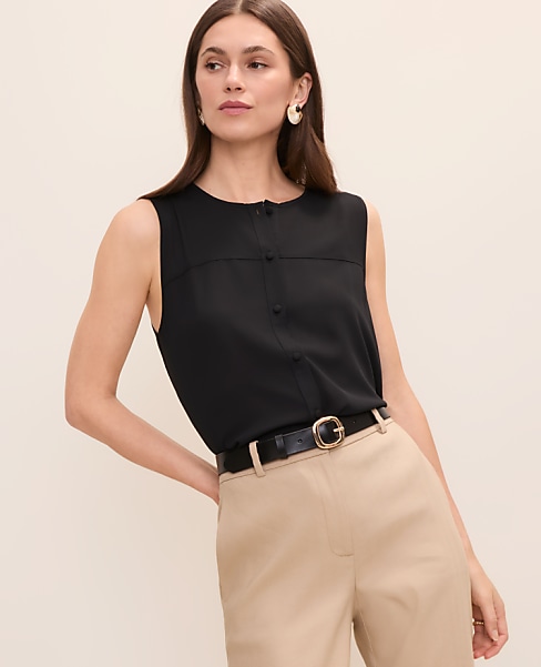 Petite Mixed Media Button Down Top