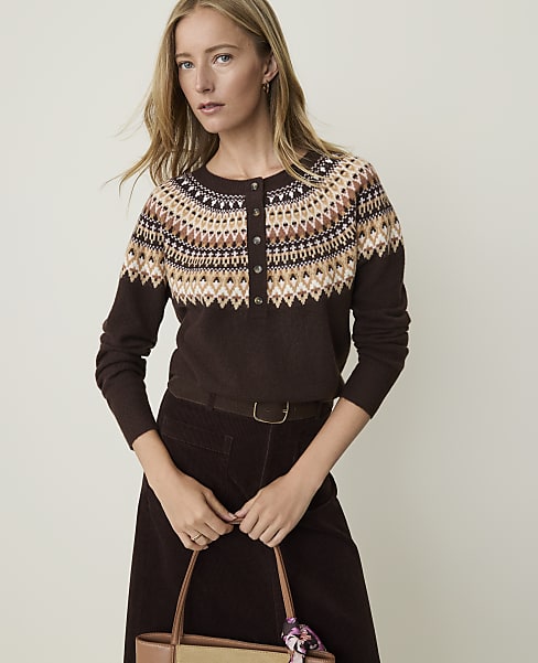 Petite Weekend Fair Isle Henley Sweater