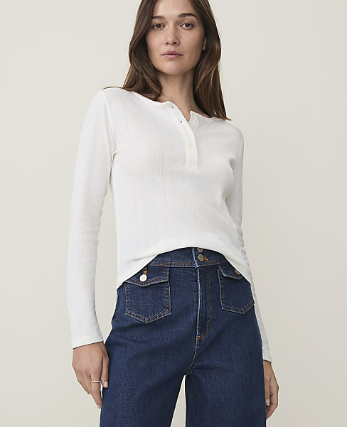 Petite Weekend Pointelle Henley Top