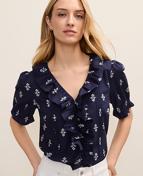 Weekend Geo Ruffle Trim Blouse