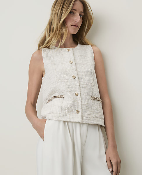 Metallic Tweed Button Tank Top