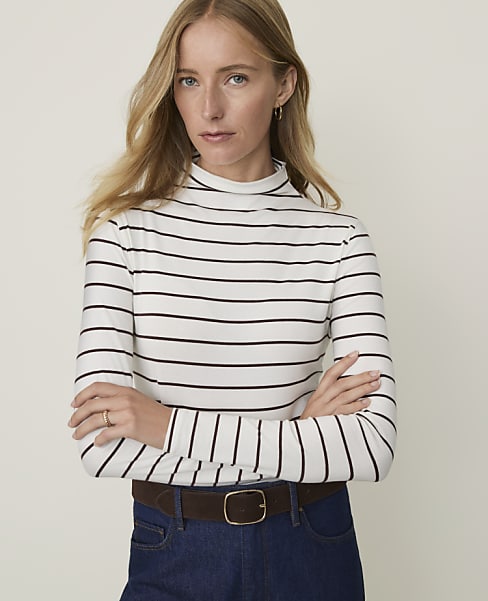 Weekend Striped Mock Neck Top