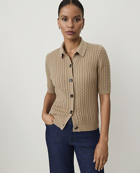Short Sleeve Cable Cardigan