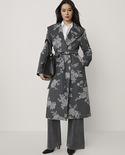 Floral Jacquard Wrap Coat