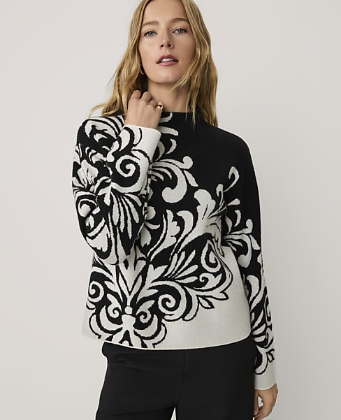 Paisley Jacquard Mock Neck Sweater