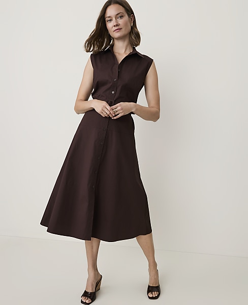 Petite Sleeveless Collared Midi Shirtdress
