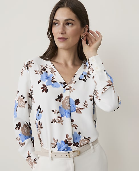 Floral Mixed Media Pleat Front Top
