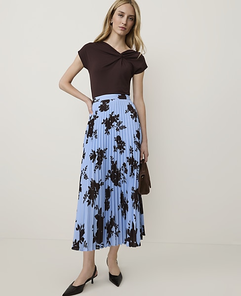 Floral Pleated Midi Skirt