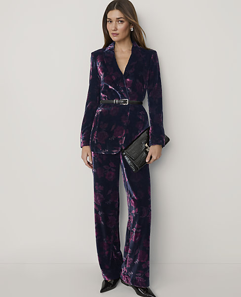The Floral Side Zip Straight Pant in Velvet