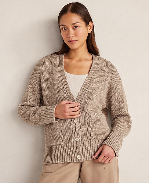 Haven Well Within Organic Cotton Linen Plaited V-Neck Cardigan