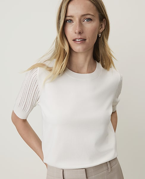 Petite Pointelle Sleeve Sweater Tee