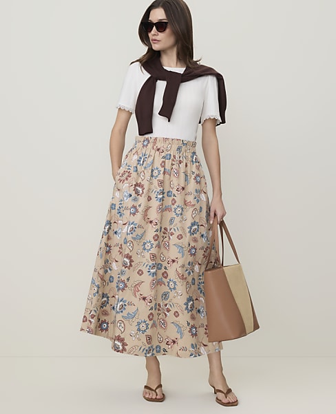 Petite Weekend Floral Paperbag Midi Skirt