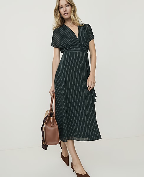 Petite Striped Midi Flare Dress