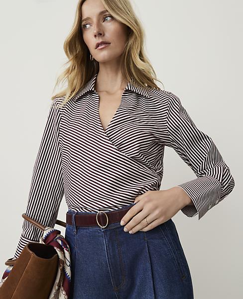 Striped Wrap Blouse