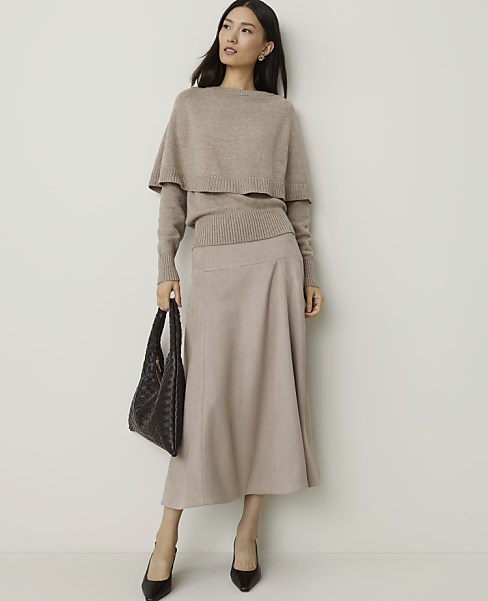 Full Midi Skirt in Faux Suede