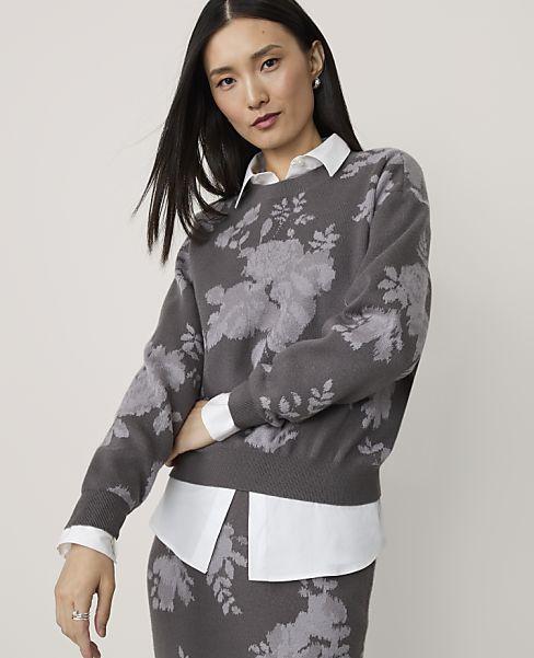 Floral Jacquard Crew Neck Sweater