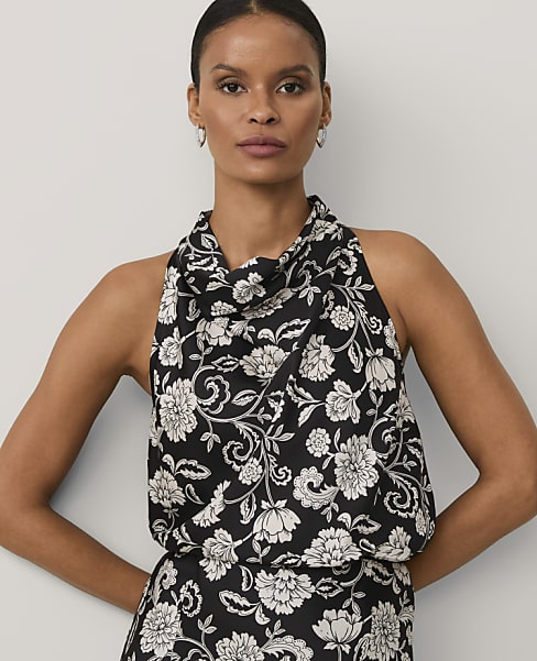 Floral Cowl Neck Halter Top