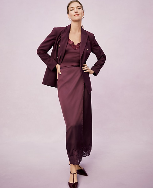 Satin Lace Hem Wrap Skirt
