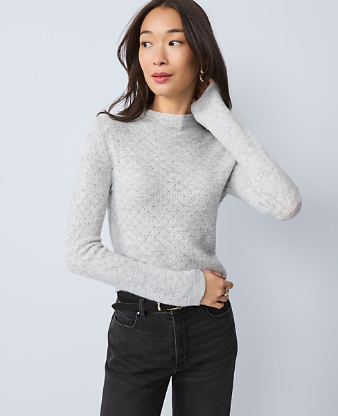 Pointelle Mock Neck Sweater