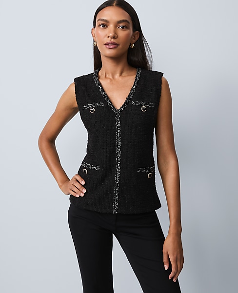 Tweed Trim Sleeveless Top