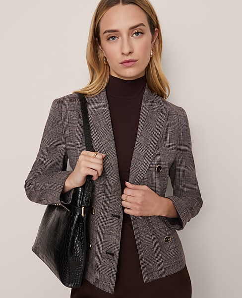 The Fitted Double Breasted Blazer in Plaid