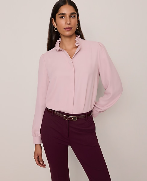 Ruffle Neck Satin Blouse