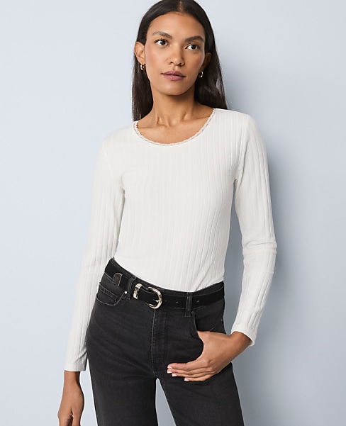 Weekend Lace Trim Pointelle Top