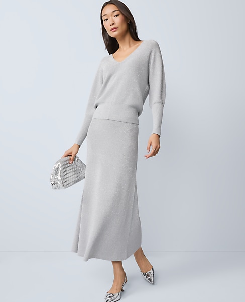 Ribbed Lurex Midi Skirt