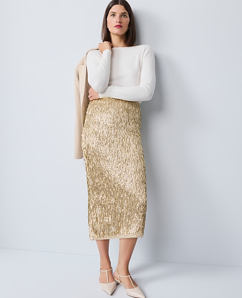 Sequin Column Midi Skirt