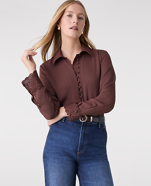 Modern Lace Trim Blouse