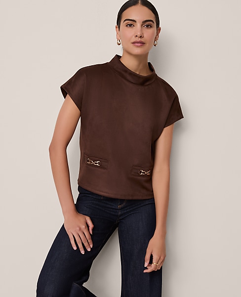 Petite Faux Suede Horsebit Top