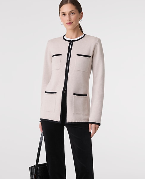 Contrast Trim Sweater Jacket