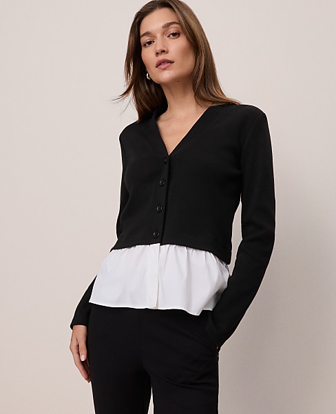Petite Weekend Mixed Media Peplum Cardigan