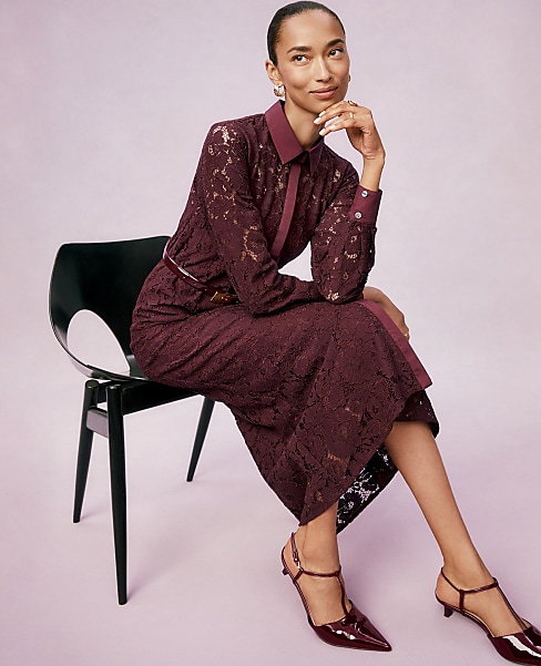 Petite Belted Lace Midi Shirtdress