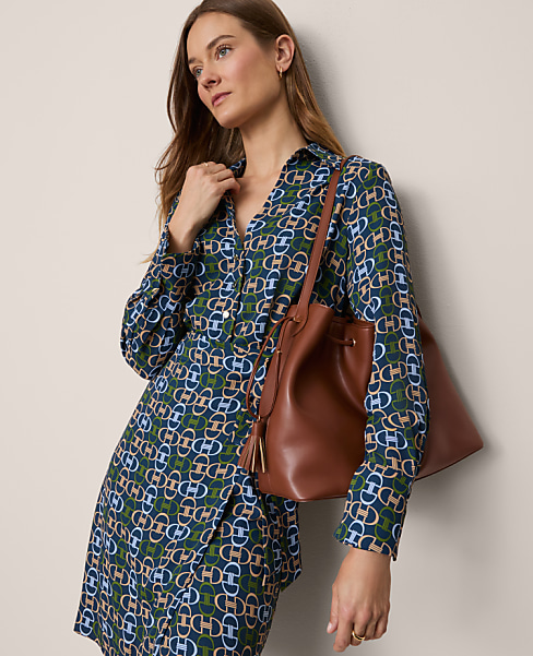 Petite Chain Link Collared Wrap Shirtdress