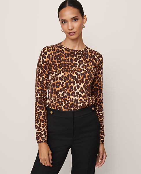 Petite Animal Print Essential Crew Neck Sweater