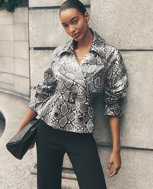 Petite Snake Print Belted Trench Coat