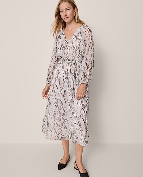 Petite Snake Print Flare Midi Dress