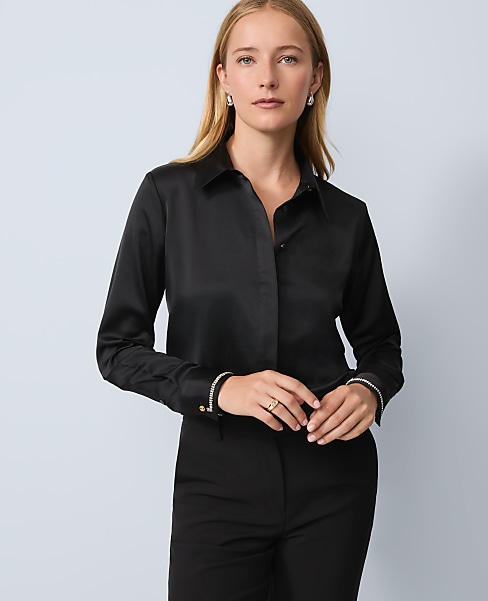 Embellished Satin Modern Shirt