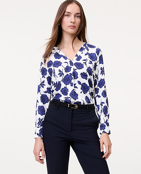 Floral Mixed Media Pleat Front Top