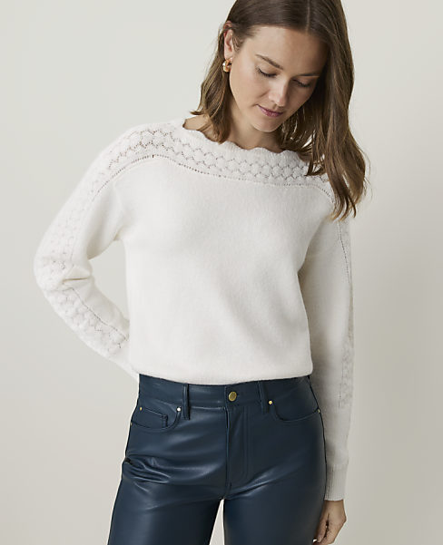 Petite Pointelle Trim Sweater