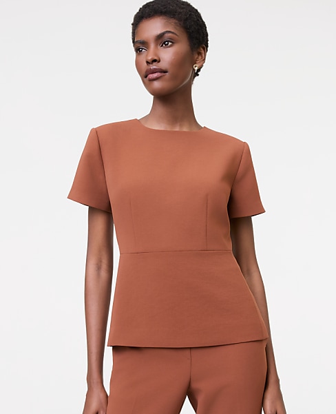 The Crew Neck Peplum Top in Textured Crepe