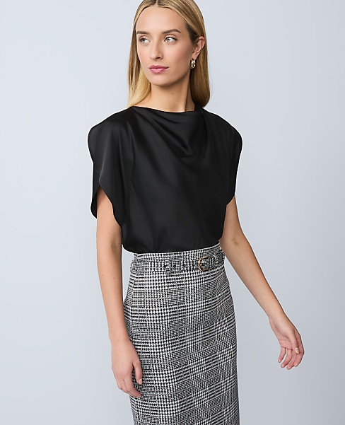 Petite Draped Satin Blouse