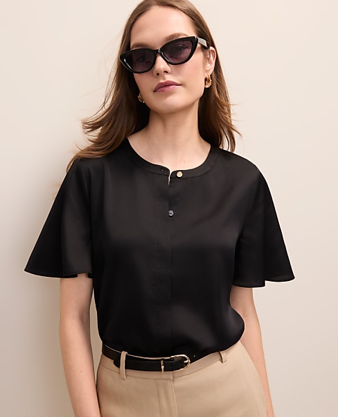 Flutter Sleeve Top in Satin