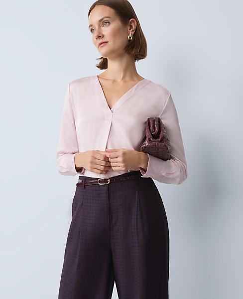 Petite Mixed Media Pleat Front Top