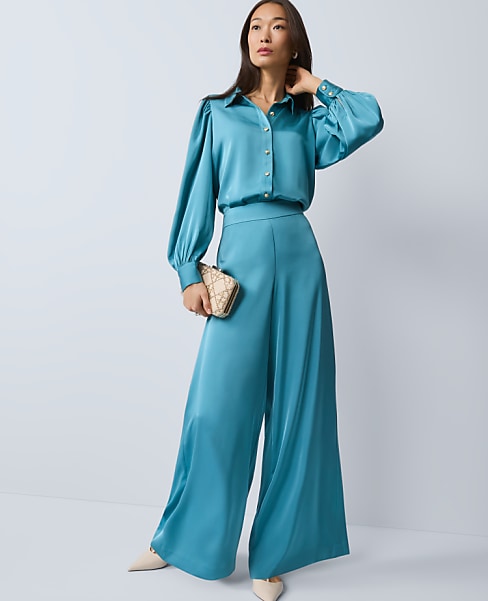 The Petite Statement Palazzo Pant in Satin