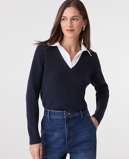 Collared Mixed Media Sweater